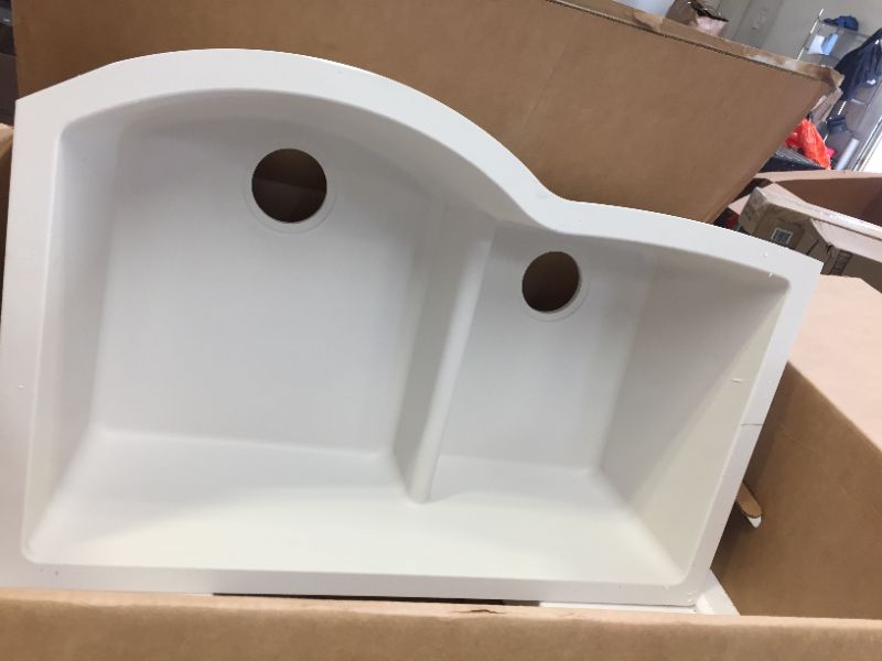 Photo 1 of Elkay Quartz Classic ELGHU3322RWH0 White Offset 60/40 Double Bowl Undermount Sink with Aqua Divide
