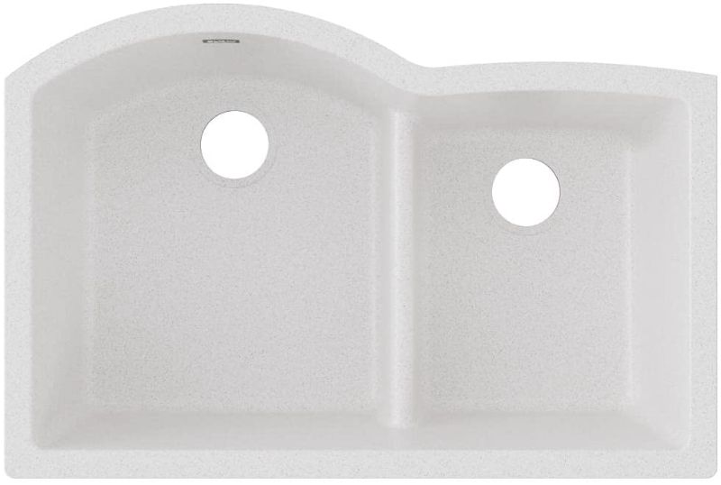 Photo 1 of Elkay Quartz Classic ELGHU3322RWH0 White Offset 60/40 Double Bowl Undermount Sink with Aqua Divide