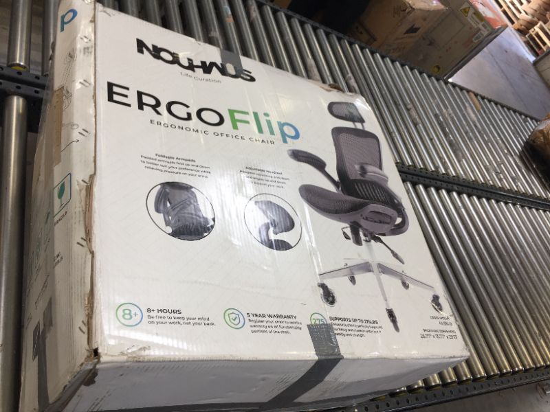 Photo 5 of NOUHAUS ErgoFlip Mesh Computer Chair - Grey Rolling Desk Chair with Retractable Armrest and Blade Wheels Ergonomic Office Chair, Gaming Chairs, Executive Swivel Chair/High Spec Base