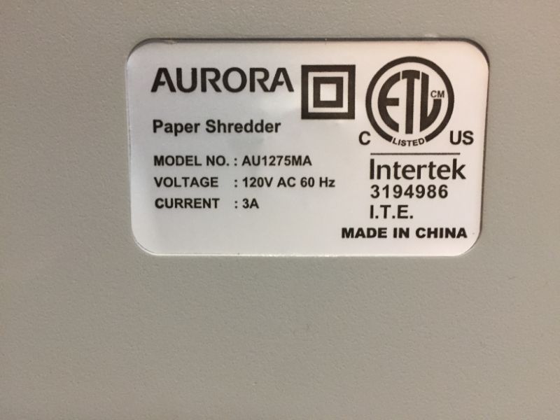 Photo 4 of Aurora AU1275MA Professional 12-Sheet Micro-Cut Paper, CD and Credit Card Shred PARTS ONLY 