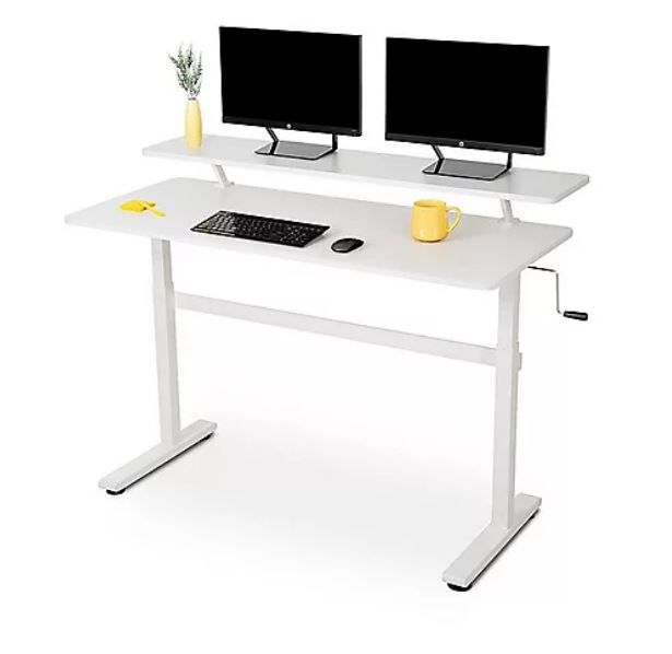Photo 1 of 55" Standing Desk with Shelf + Hand Crank, White