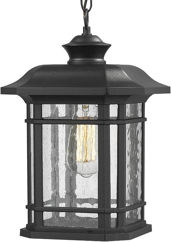 Photo 1 of Emliviar A2202110D1 14" Modern Outdoor Pendant Light in Black Finish with Seeded Glass, A2202110D1