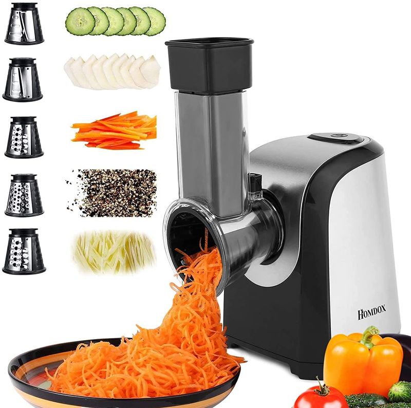 Photo 1 of Homdox Electric Cheese Grater, Professional Electric Salad Shredder, 150W Electric Shredder, One Touch Control Electric Shredder, 5 Free Attachments for Fruits, Vegetables and Cheeses