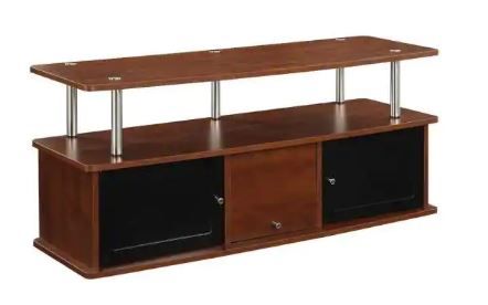 Photo 1 of 47 in. Cherry and Black Particle Board TV Stand 50 in. with Doors
