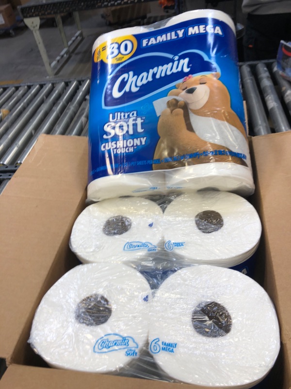 Photo 1 of box of 3 6 packs of charmin toilet paper 