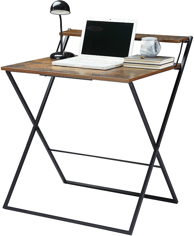 Photo 1 of Urban Shop Foldable 2 Tier Compact Computer Desk, Wood/Black
