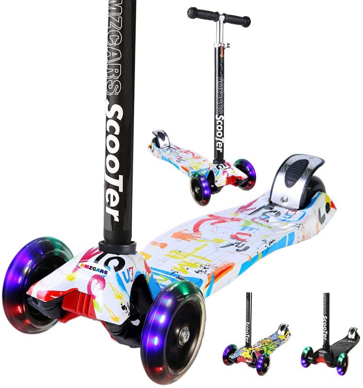 Photo 1 of Kick Scooter for Kids, 3 Wheels Toddlers Scooter for 3 4 5 6 Years Old Boys Girls Learn to Steer, Kids Scooter 4 Adjustable Height, Extra-Wide Deck, Flashing Wheel Lights for Children Gifts
