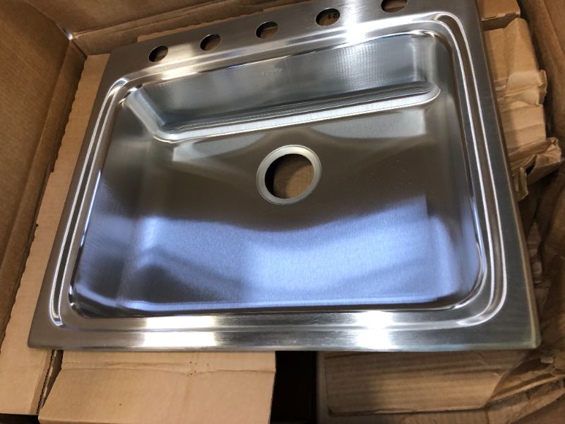 Photo 2 of Elkay Lustertone 25 L X 22 W Drop-in Kitchen Sink Stainless Steel in Gray, Size 6.0 H X 25.0 W X 22.0 D in -----5 holes