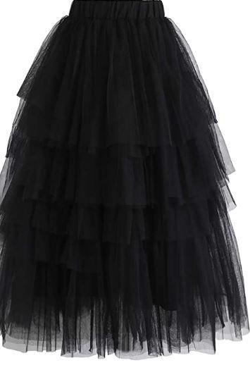 Photo 1 of CHICWISH Women's Nude Pink/Black Tiered Layered Mesh Ballet Prom Party Tulle Tutu A-line Midi Skirt, Black, XL