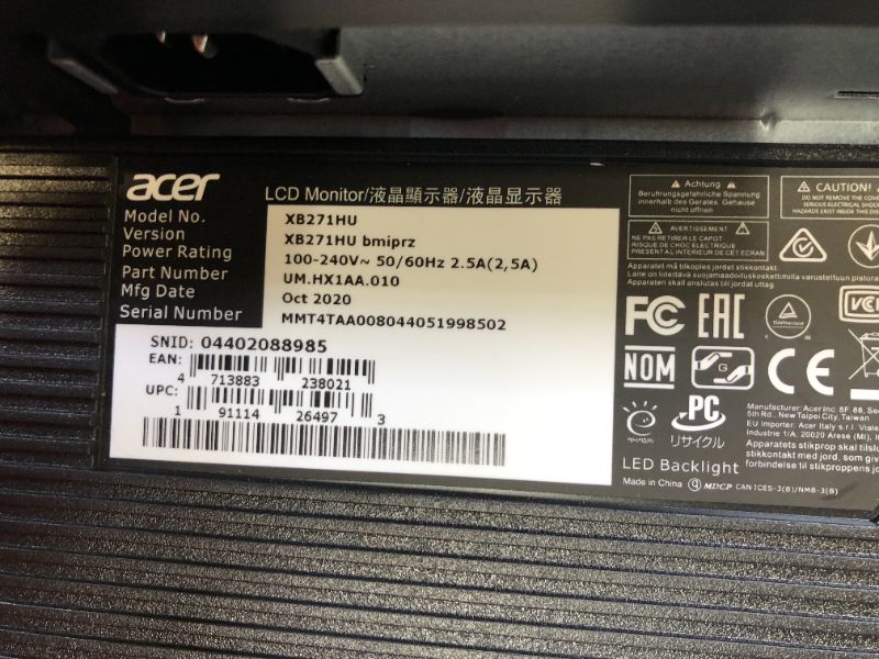 Photo 4 of Acer Predator XB271HU bmiprz 27" WQHD (2560x1440) NVIDIA G-SYNC IPS Monitor, (Display Port & HDMI Port, 144Hz), Black