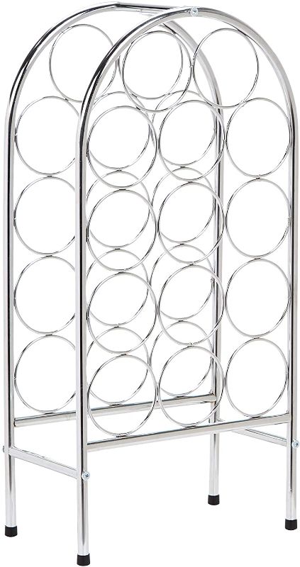 Photo 1 of Amazon Basics Curved Metal 14-Bottle Standing Wine Holder Rack, Chrome