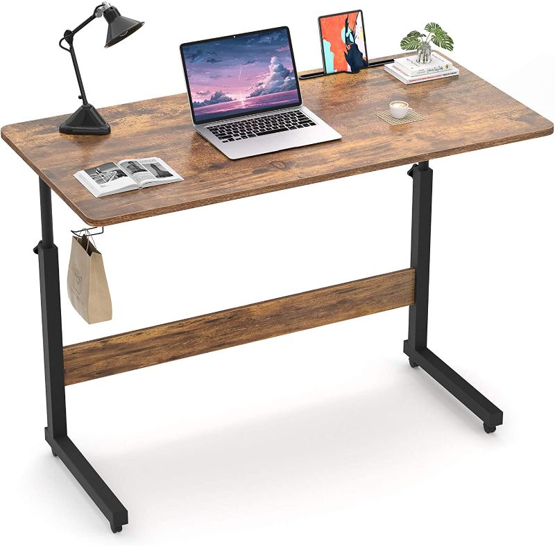 Photo 1 of Armocity Height Adjustable Desk, 39" Manual Standing Desk Small Mobile Rolling Computer Desk with Wheels and Hook, Portable Laptop Table for Home Office Living Room Bedroom, Rustic
