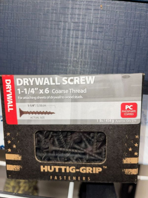 Photo 1 of 2 HUTTIG GRIP DRY WALL SCREW 1-1/4' X 6 COARSE THREAD BOXES