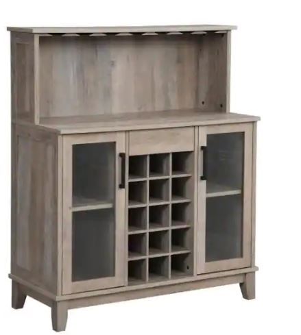 Photo 1 of Home Source Bar Cabinet with Wine Rack and Glass Doors in Grey Wash
