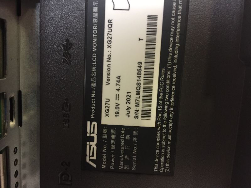 Photo 2 of ASUS ROG Strix 27” 4K HDR 144Hz DSC Gaming Monitor (XG27UQR) - UHD (3840 x 2160), IPS, 1ms, Extreme Low Motion Blur, DisplayHDR 400, DCI-P3 90%, G-SYNC Compatible, Eye Care, DisplayPort, HDMI, USB 3.0
