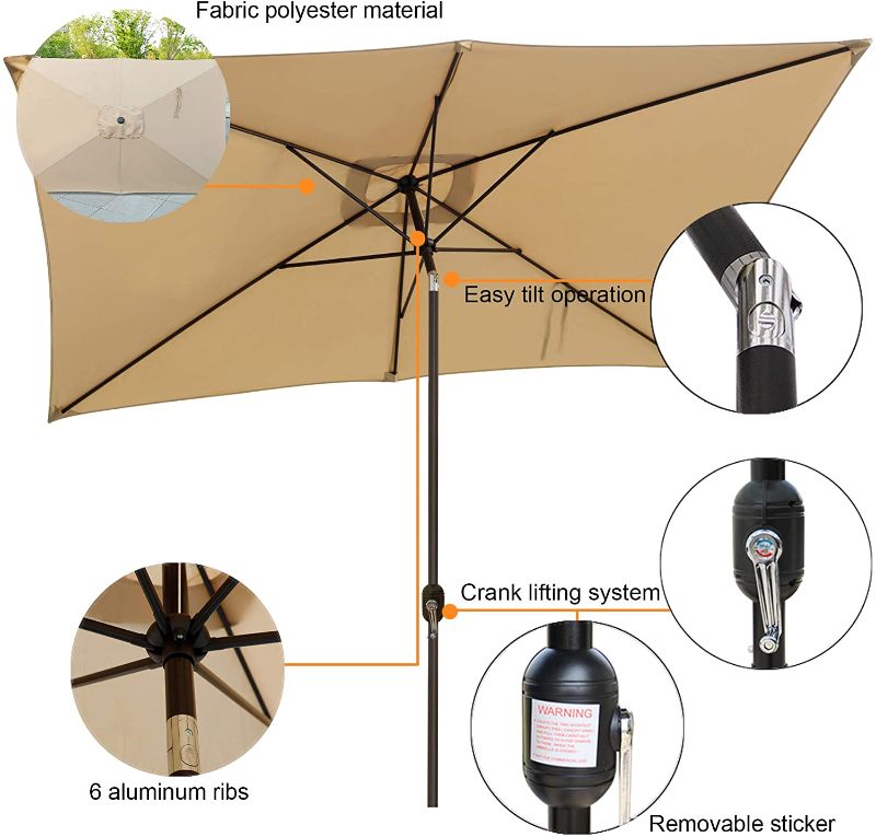 Photo 1 of Blissun 10' Rectangular Patio Umbrella Outdoor Market Table Umbrella with Push Button Tilt and Crank (Tan)