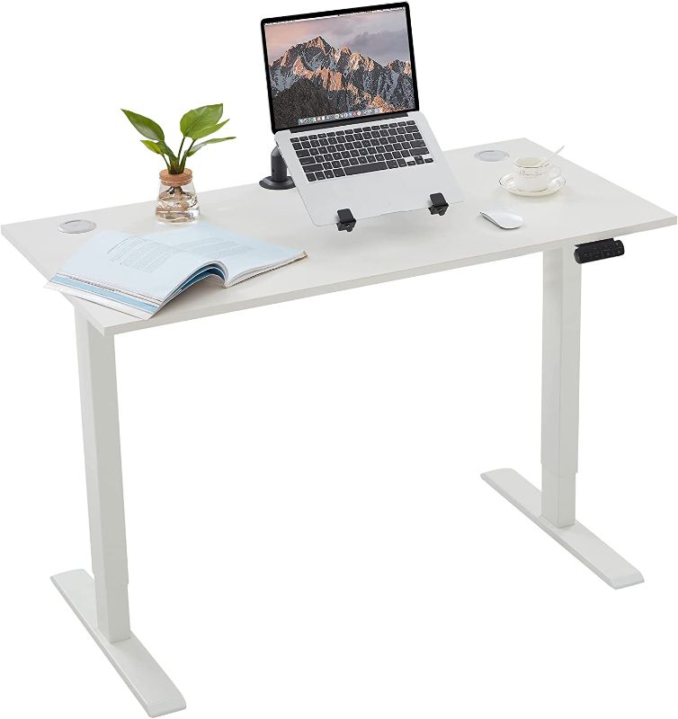 Photo 1 of Soohow 48" x 24" Electric Height Adjustable Desk with Dual Motors Sit Stand Office Desk, Standing Desk for Home Office (White Top + White Frame)
