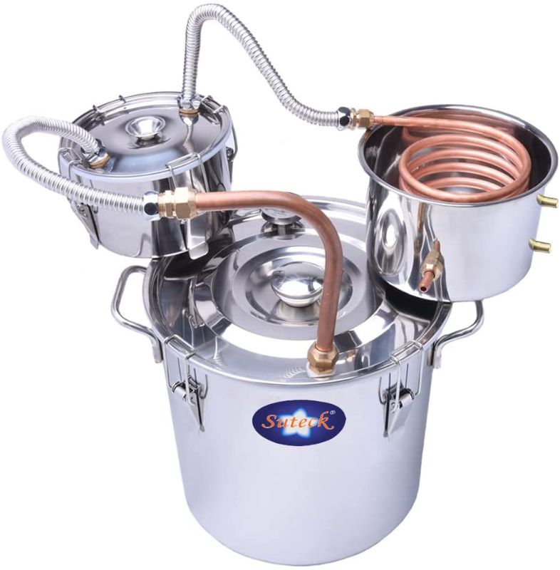 Photo 1 of Suteck Alcohol Still 8Gal 30L Stainless Steel Alcohol Distiller Copper Tube Spirit Boiler with Thumper Keg and Build-In Thermometer for Home Brewing DIY Whisky Wine Brandy Making