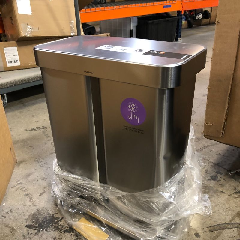 Photo 2 of 58-Liter Nano-Silver Clear Coat Brushed Stainless Steel Dual Compartment Rectangular Recycling Step-On Trash Can