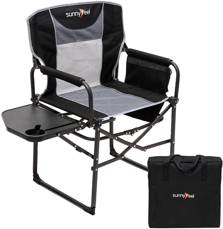 Photo 1 of Camping Directors Chair, Heavy Duty,Oversized Portable Folding Chair with Side Table, Pocket for Beach, Fishing,Trip,Picnic,Lawn,Concert Outdoor Foldable Camp Chairs