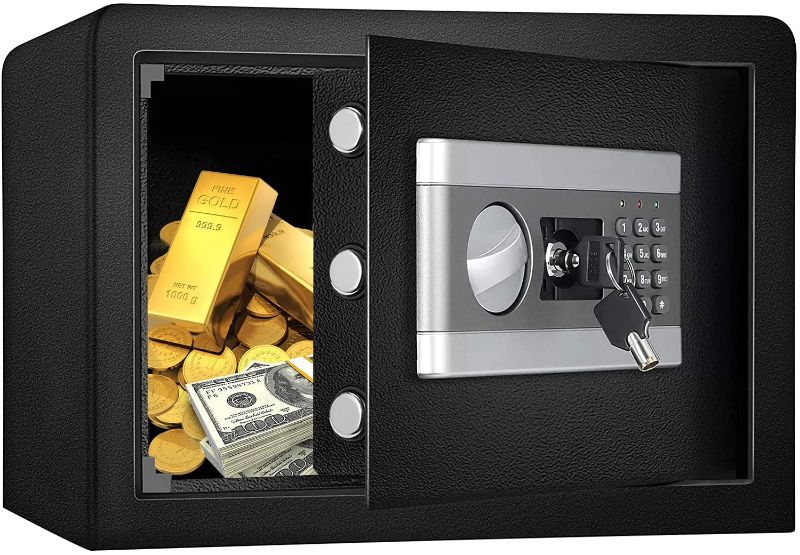 Photo 1 of 0.8 Cub Fireproof and Waterproof Safe Box, Digital Combination Lock Security Safe Box with Keypad LED Indicator, Home Safe for Cash Jewelry Guns Money Safe Cabinet (Black)
