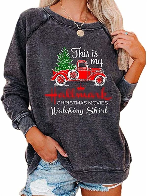 Photo 1 of Christmas Movies Watching Shirt Xmas Truck Tree This is My Xmas Watching Shirt Long Sleeve Blouse Pullover Tops- LARGE