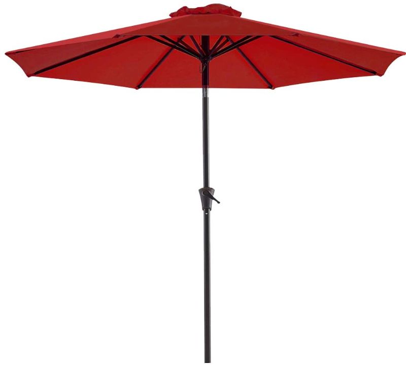 Photo 1 of Bluu Patio Umbrella 9 Ft Outdoor Table Market Umbrellas With Push Button Tilt and Crank, 8 Ribs (Apple Red)
