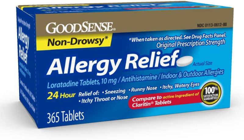 Photo 1 of GoodSense Allergy Relief Loratadine Tablets 10 mg, Antihistamine, Allergy Medicine for 24 Hour Allergy Relief, 365 Count exp 09/2022 ( 2 pack )
