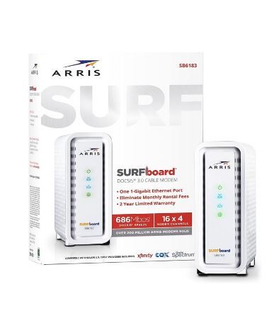 Photo 1 of ARRIS SURFboard (16x4) DOCSIS 3.0 Cable Modem. Approved for XFINITY Comcast, Cox, Charter and most other Cable Internet providers for plans up to 300 Mbps (SB6183), White
