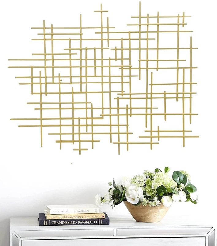 Photo 1 of Bellaa 27079 Metal Wall Art Geometric Abstract Modern Cross 37 Inch Light Gold
