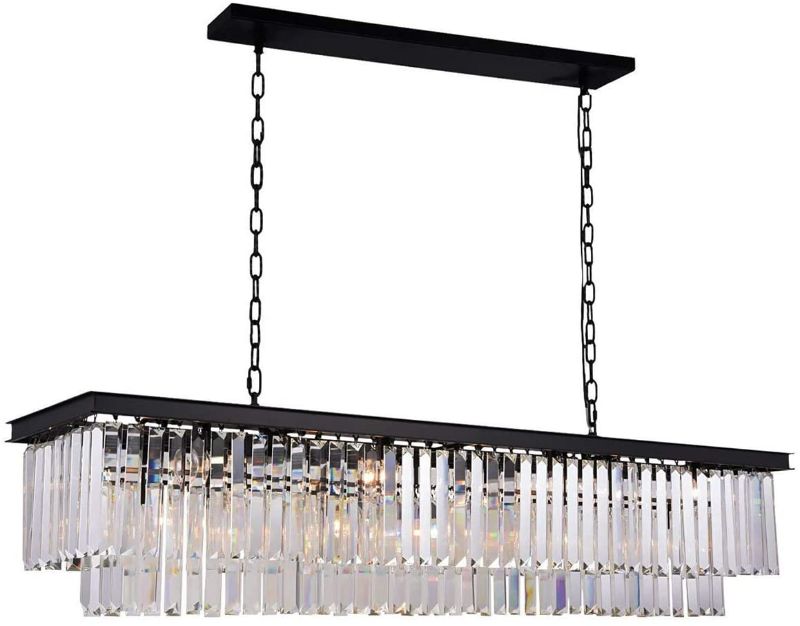 Photo 1 of Antilisha Rectangular Crystal Chandelier Lighting Modern K9 Pendant Ceiling Chandeliers 10 Lights for Dining Room Kitchen Island Dinning Table Rectangle Linear Chandeliers Fixture L39.4" W10.2"
