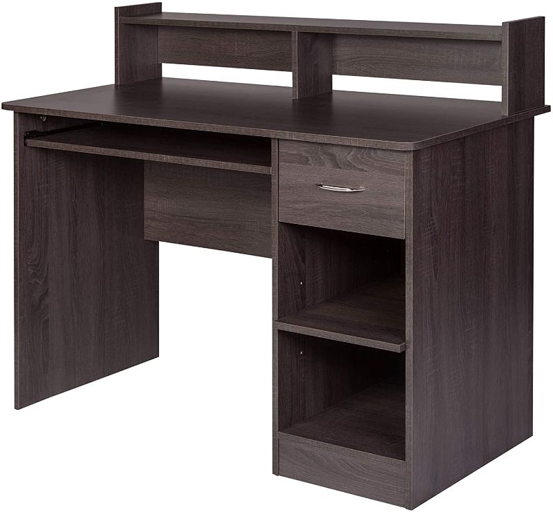 Photo 1 of OneSpace Essential Computer Desk, Hutch with Pull-Out Keyboard, Grey Oak
