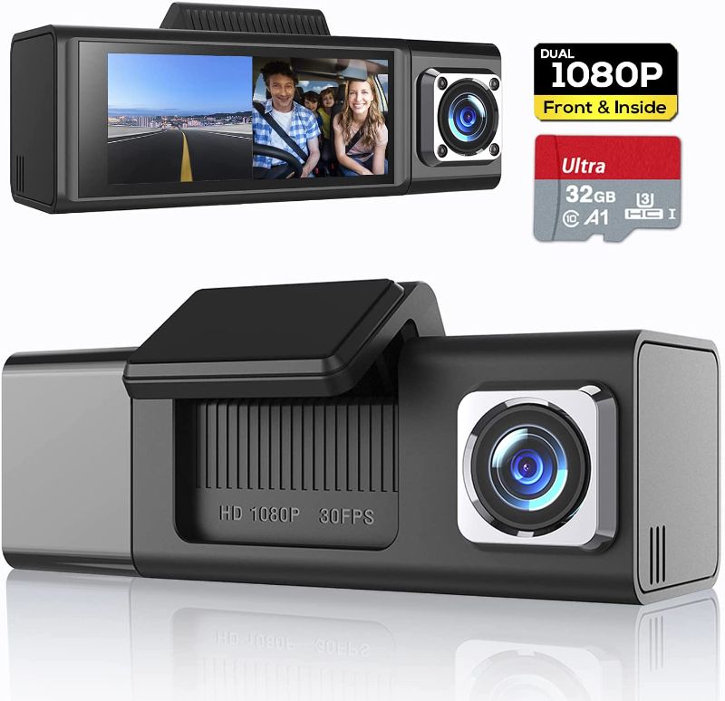 Photo 1 of Dual Dash Cam Front and Inside Cabin (1080P+1080P), Dash Camera for Cars with SD Card Included, Car Camera Dashcam with 3.18” IPS Display, IR Night Vision, G-Sensor, Loop Recording for Taxi
