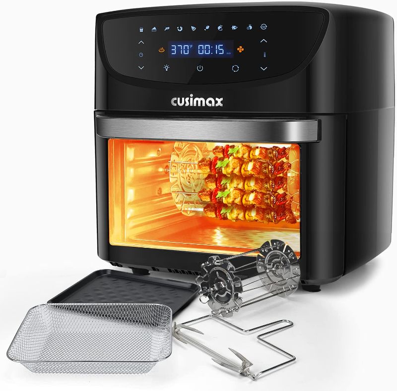Photo 1 of Air Fryer Oven Combo, 10-in-1 Air Fryer Convection Oven with Rotisserie & Dehydrator, CUSIMAX 20QT Large Countertop Oven, Rich Accessories, Digital Controls, Black, 1800W, ETL Certified
