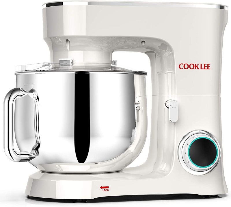Photo 1 of COOKLEE Stand Mixer, 9.5 Qt. 660W 10-Speed Electric Kitchen Mixer with Dishwasher-Safe Dough Hooks, Flat Beaters, Wire Whip & Pouring Shield Attachments for Most Home Cooks, SM-1551, Cream White
