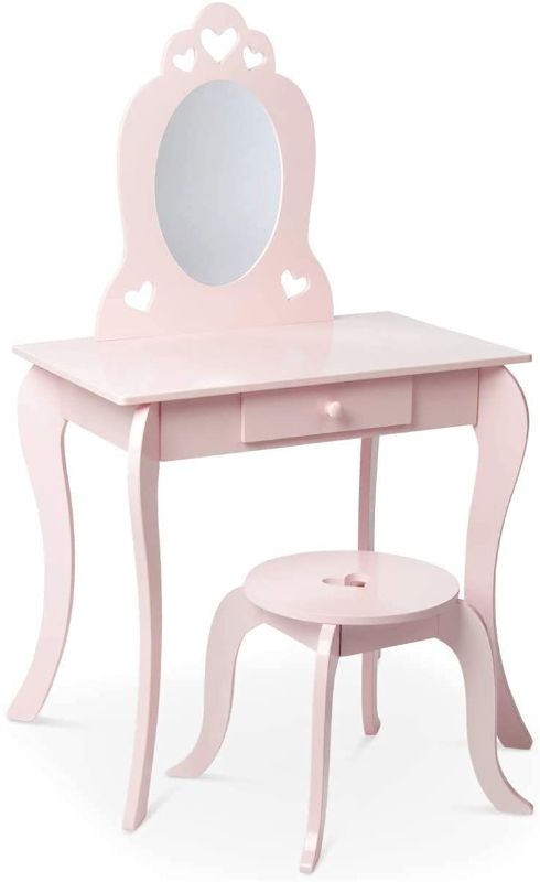 Photo 1 of Milliard Kids Vanity Set with Mirror and Stool, Beauty Makeup Vanity Table and Chair Set for Toddlers and Kids, Pink
