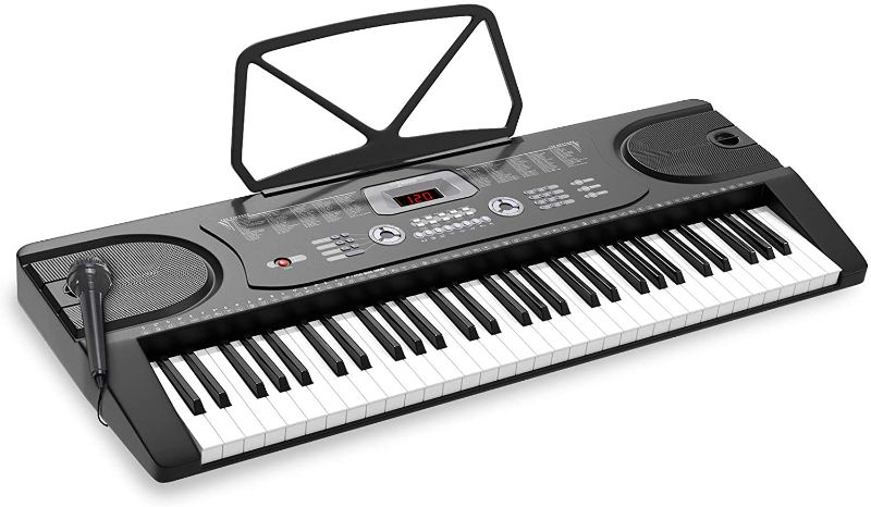 Photo 1 of LAGRIMA Electric Piano Keyboard, 61 key Music Keyboard Piano, Portable Electronic Musical Piano with Microphone, Power Supply, Music Stand for Beginner (Kid and Adult)(Black)
