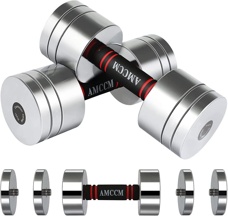 Photo 1 of AMCCM Steel Dumbbell Set, Adjustable Weights Dumbbells Set with Foam Handles Fitness Anti-Drop & Non-Slip Dumbbells Sets for Men, Women, Dumbbells Pair 22Lbs/44Lbs
