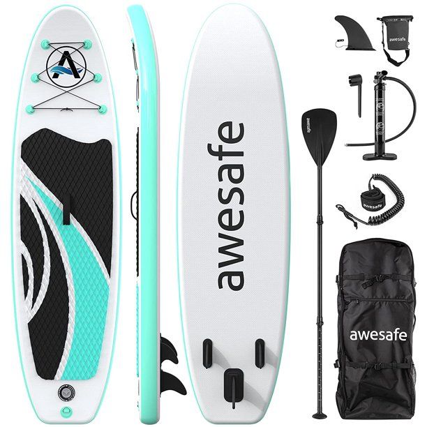 Photo 1 of awesafe Inflatable Stand Up Paddle Board with Premium SUP/ISUP Accessories Including Backpack, Bottom Fin for Paddling, Paddle, Non-Slip Deck, Hand Pump, Leash