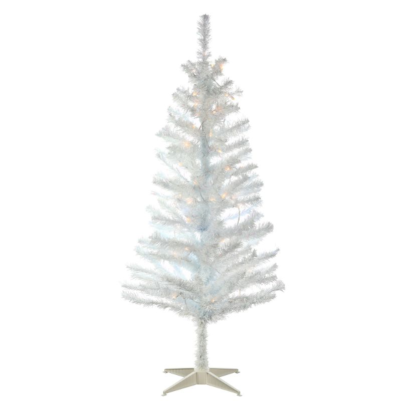 Photo 1 of 4 ft. White Iridescent Tinsel Artificial Christmas Tree with Clear Lights