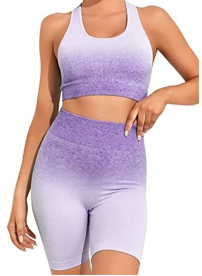 Photo 1 of OUDOTA Workout Outfits for Women 2 Piece Gym Yoga Sets Seamless Gradient Crop Tank High Waist Biker Shorts Set
