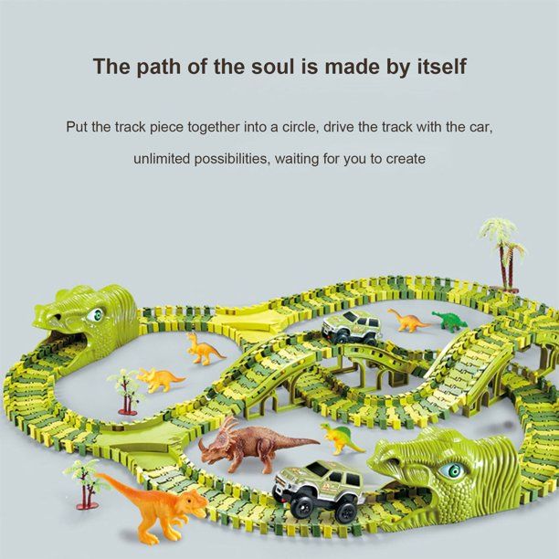 Photo 1 of Kids Dinosaur Track Set, Children Changeable DIY Construction Toys with Electric Car Tree Bridge
