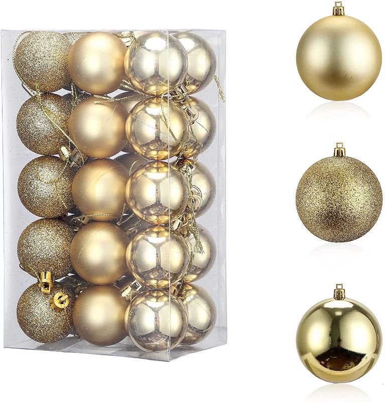 Photo 1 of 30PCS Gold Christmas Balls Ornament for Xmas Tree, Golden Shatterproof Christmas Tree Decorations, Decorative Hanging Balls Ornaments Baubles, for Holiday Party Decor