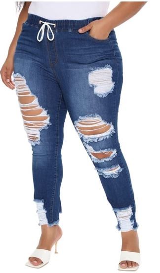 Photo 1 of Women Plus Size Ripped Stretch Jeans, Distressed Jean Pants, Skinny Denim
