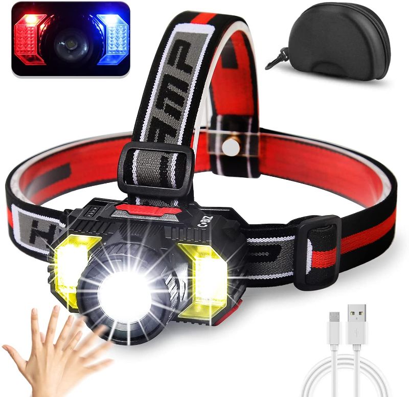 Photo 1 of  LED Headlamp Flashlight 1000 Lumen Multifunctional-Rechargeable Work Light with Button&Motion Mode-Running,Camping,Outdoor Waterproof-Best Head Lamp with Red&Blue Flash Lights