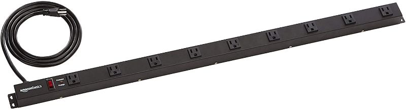 Photo 1 of Amazon Basics Heavy Duty Metal Surge Protector Power Strip with Mounting Brackets - 9-Outlet, 600-Joule (15A On/Off Circuit Breaker)
