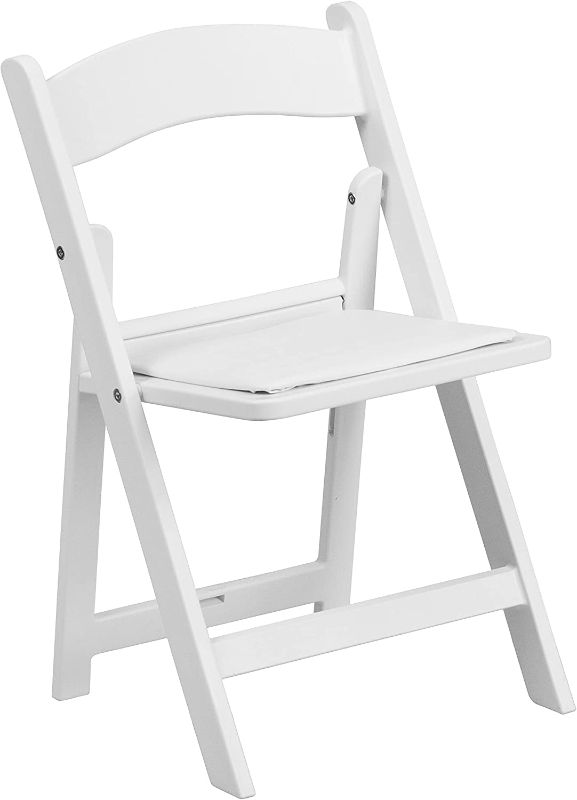 Photo 1 of Flash Furniture Kids White Resin Folding Chair with White Vinyl Padded Seat
