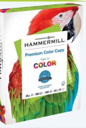 Photo 1 of 2 items Hammermill Paper, Premium Color Copy Paper 8.5 x 11 Paper, Letter Size, 28lb Paper, 100 Bright, 1 Ream / 500 Sheets 102467R Acid Free Paper
