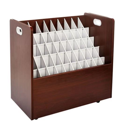 Photo 1 of 50-Compartment Mahogany Mobile Wood Roll File Storage Organizer
