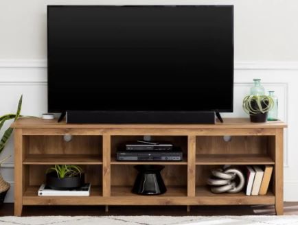 Photo 2 of Barnwood 70 in. Barnwood MDF TV Stand 70 in. with Adjustable Shelves
